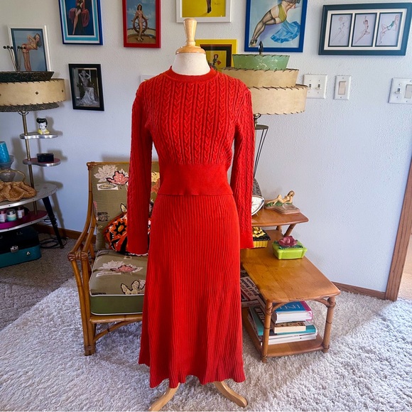 Retro Style Dress l Knit l Sweater l Burnt Orange l Spice l M L l 40s 50s - Picture 1 of 8